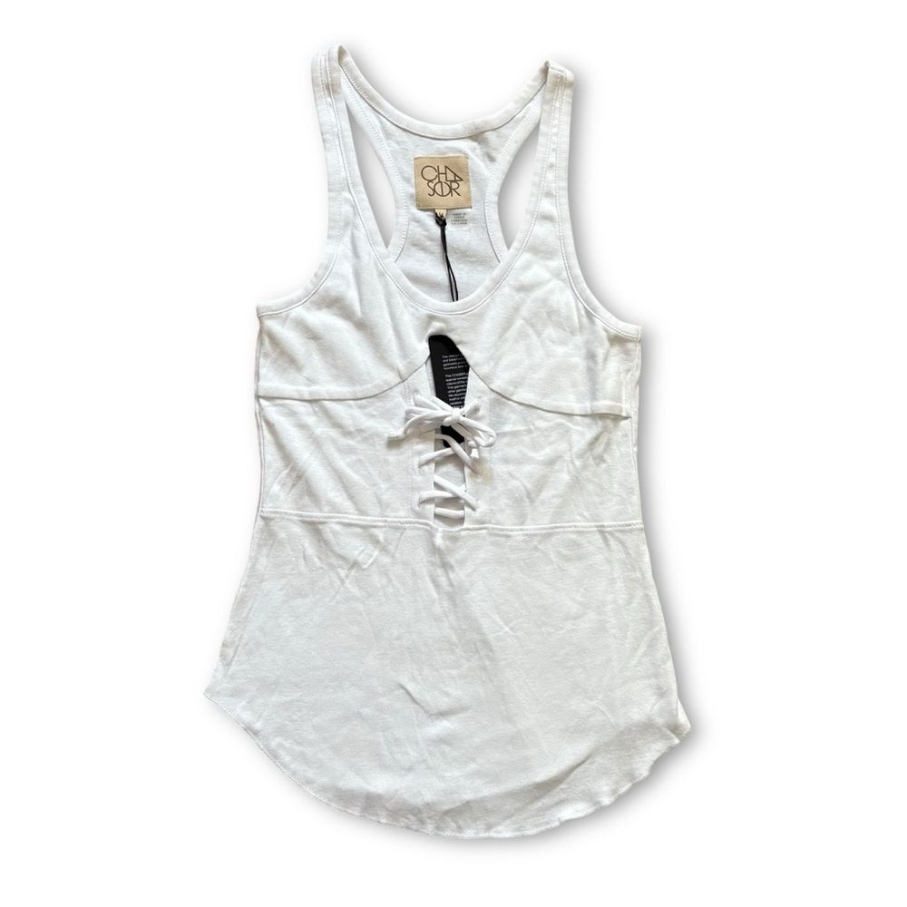 Chaser White Lace Up Cut Out Tank Top NWT Size Medium Boho Corset
